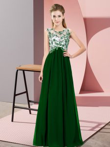 Dark Green Quinceanera Dama Dress Wedding Party with Beading and Appliques Scoop Sleeveless Zipper