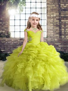 Discount Straps Sleeveless Organza Kids Formal Wear Beading and Ruffles and Pick Ups Lace Up