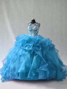 Blue Sweet 16 Dresses Sweet 16 and Quinceanera with Ruffles Scoop Sleeveless Side Zipper