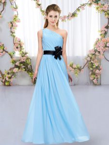 Aqua Blue One Shoulder Zipper Belt Dama Dress Sleeveless