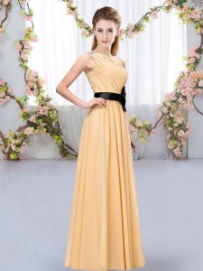 Hot Selling Floor Length Orange Dama Dress for Quinceanera Chiffon Sleeveless Belt