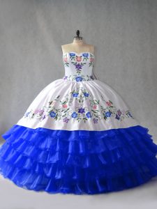 Ball Gowns Quinceanera Gown Royal Blue Sweetheart Organza Sleeveless Lace Up