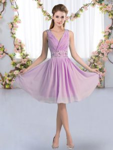 Clearance Lavender V-neck Neckline Beading Quinceanera Dama Dress Sleeveless Zipper