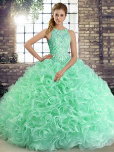 Fabric With Rolling Flowers Sleeveless Floor Length Quinceanera Gown and Beading