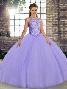 High End Lavender Scoop Neckline Embroidery Sweet 16 Quinceanera Dress Sleeveless Lace Up