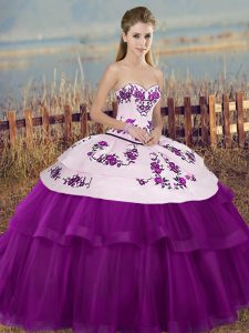 Elegant Sweetheart Sleeveless Tulle Sweet 16 Quinceanera Dress Embroidery and Bowknot Lace Up