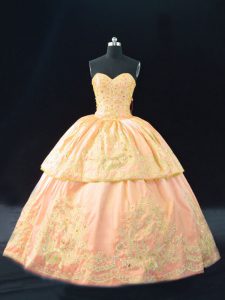 Peach Sleeveless Appliques Floor Length Quince Ball Gowns