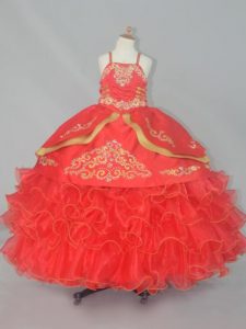 Red Sleeveless Organza Lace Up Pageant Gowns For Girls for Wedding Party