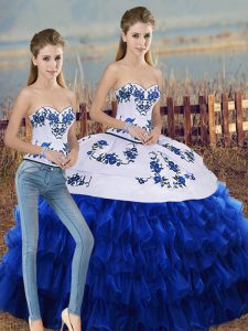 Organza Sweetheart Sleeveless Lace Up Embroidery and Ruffled Layers and Bowknot Quinceanera Dresses in Royal Blue