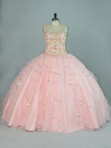 Gorgeous Peach Straps Neckline Beading and Ruffles Quinceanera Dresses Sleeveless Lace Up