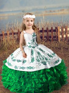 Sleeveless Embroidery and Ruffles Lace Up Girls Pageant Dresses