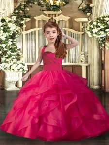 Coral Red Straps Lace Up Ruffles and Ruching Kids Pageant Dress Sleeveless
