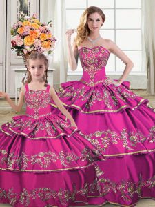Sweet Sweetheart Sleeveless Lace Up 15th Birthday Dress Fuchsia Satin and Organza