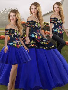 Amazing Royal Blue Three Pieces Embroidery 15th Birthday Dress Lace Up Tulle Sleeveless Floor Length