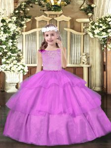 Beading and Ruffled Layers Child Pageant Dress Lilac Zipper Sleeveless Floor Length