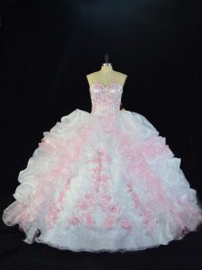 Pink And White Sweetheart Lace Up Beading and Pick Ups 15 Quinceanera Dress Sleeveless