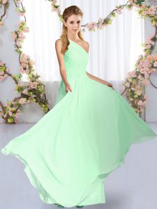Top Selling Apple Green Chiffon Lace Up One Shoulder Sleeveless Floor Length Quinceanera Court of Honor Dress Ruching