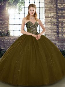 Beautiful Beading Sweet 16 Dress Brown Lace Up Sleeveless Floor Length