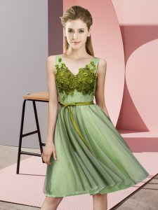 Latest V-neck Sleeveless Tulle Dama Dress Appliques Lace Up