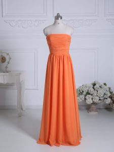 Glittering Strapless Sleeveless Zipper Dama Dress Orange Chiffon