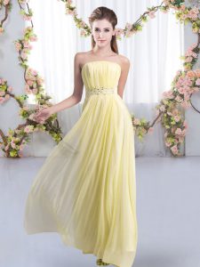 New Arrival Beading Quinceanera Court of Honor Dress Yellow Lace Up Sleeveless Sweep Train