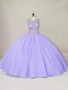Fantastic Lavender Lace Up Ball Gown Prom Dress Beading Sleeveless Floor Length