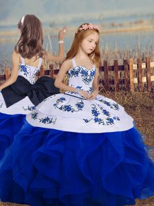 Sleeveless Floor Length Pageant Gowns and Embroidery and Ruffles