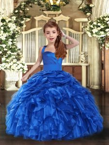 Glorious Royal Blue Straps Lace Up Ruffles Little Girl Pageant Gowns Sleeveless