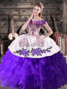 Stunning Sleeveless Lace Up Floor Length Embroidery and Ruffles Vestidos de Quinceanera