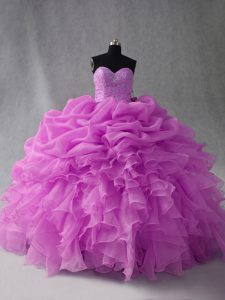 Adorable Lilac Lace Up Sweetheart Beading and Ruffles and Pick Ups Vestidos de Quinceanera Organza Sleeveless