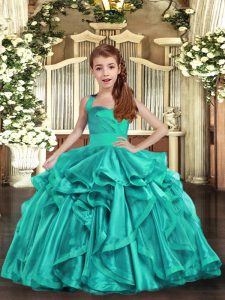 Simple Sleeveless Lace Up Floor Length Ruffles Kids Pageant Dress