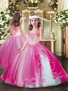 Hot Pink Straps Lace Up Beading Little Girls Pageant Dress Wholesale Sleeveless
