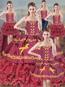 Top Selling Sleeveless Sweep Train Embroidery and Ruffles Lace Up Sweet 16 Dress