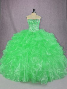 Graceful Green Organza Lace Up Sweet 16 Quinceanera Dress Sleeveless Floor Length Beading and Ruffles