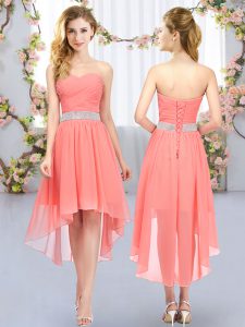 Ideal Sweetheart Sleeveless Chiffon Dama Dress Belt Lace Up