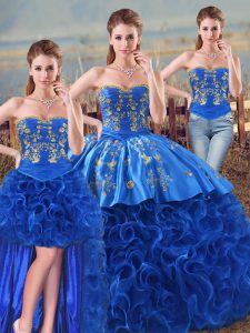 Sweetheart Sleeveless Lace Up Vestidos de Quinceanera Royal Blue Fabric With Rolling Flowers