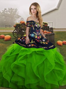 Spectacular Tulle Sleeveless Floor Length Quinceanera Dresses and Embroidery and Ruffles