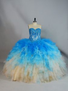 Vintage Multi-color Lace Up Sweetheart Appliques and Ruffles Quinceanera Gown Tulle Sleeveless