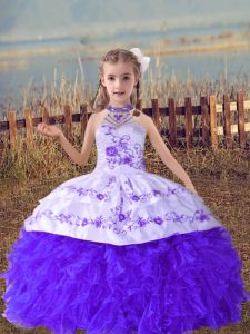 Ball Gowns Pageant Gowns Lavender Halter Top Organza Sleeveless Floor Length Lace Up