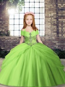 Yellow Green Straps Neckline Beading Pageant Gowns For Girls Sleeveless Lace Up