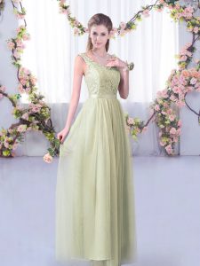 Exceptional Sleeveless Lace and Belt Side Zipper Dama Dress for Quinceanera