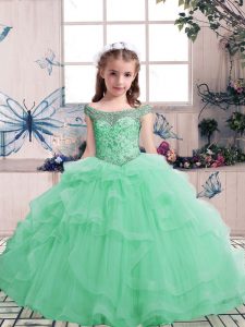 Most Popular Floor Length Apple Green Little Girls Pageant Gowns Scoop Sleeveless Lace Up