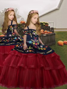 Trendy Sleeveless Lace Up Floor Length Embroidery and Ruffled Layers Little Girl Pageant Gowns