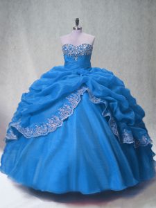 Floor Length Blue Quinceanera Dresses Sweetheart Sleeveless Lace Up