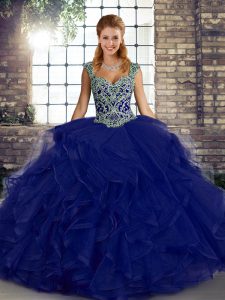 Sleeveless Lace Up Floor Length Beading and Ruffles Sweet 16 Quinceanera Dress