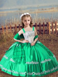 Turquoise Lace Up Kids Formal Wear Beading and Embroidery Sleeveless Floor Length