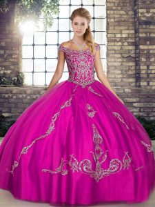 Elegant Tulle Sleeveless Floor Length Sweet 16 Dress and Beading and Embroidery