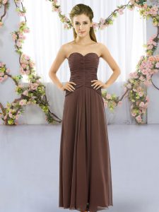 Inexpensive Ruching Damas Dress Brown Lace Up Sleeveless Floor Length