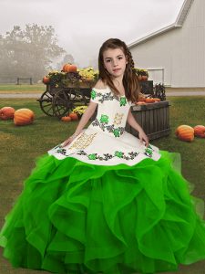 Lace Up Kids Pageant Dress Embroidery and Ruffles Sleeveless Floor Length
