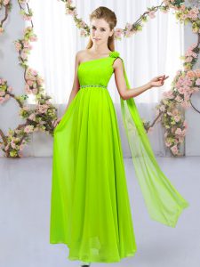 On Sale Yellow Green Empire Beading and Hand Made Flower Quinceanera Court Dresses Lace Up Chiffon Sleeveless Floor Length